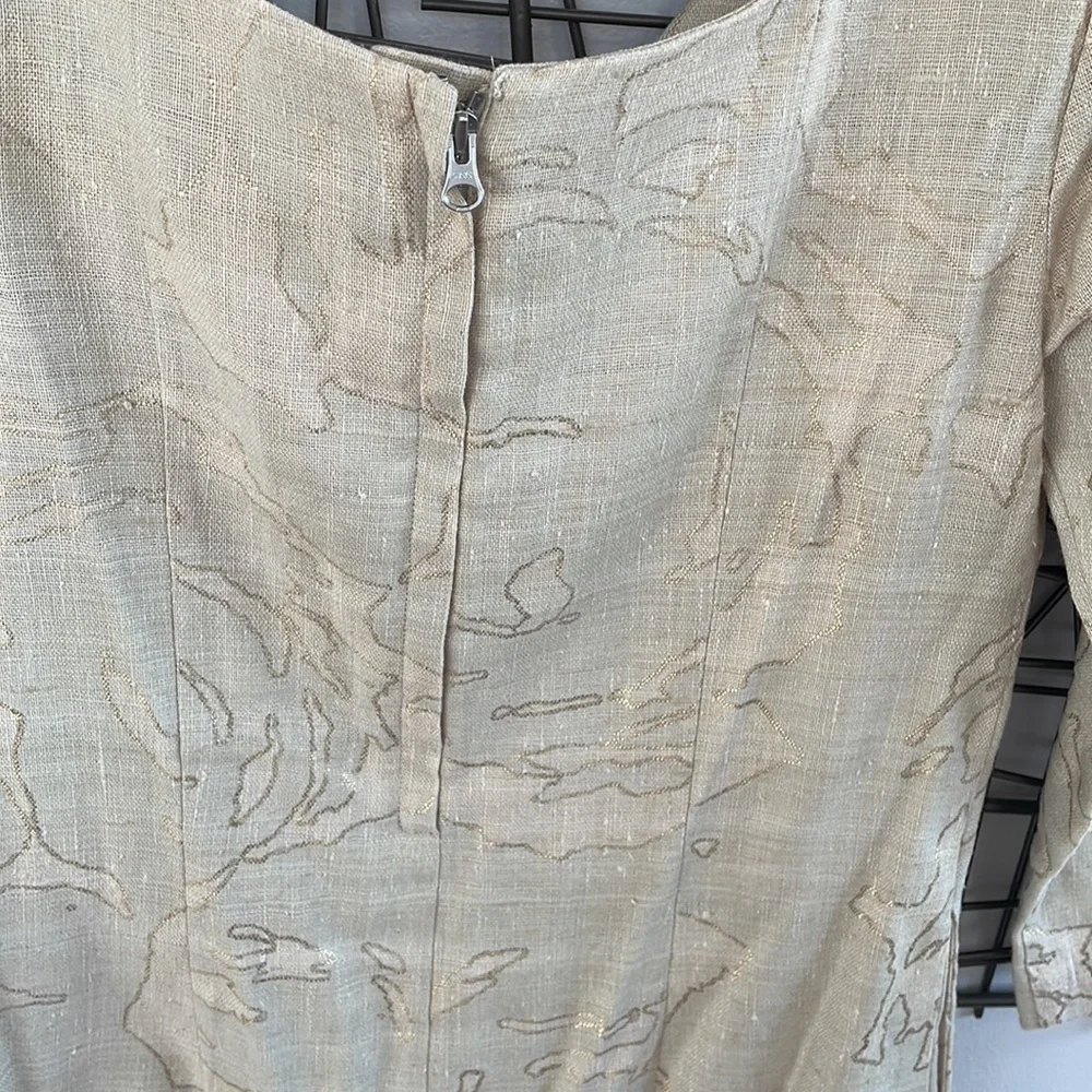 Vintage J.Crew beige tan gold linen silk office career church old money dress 0
